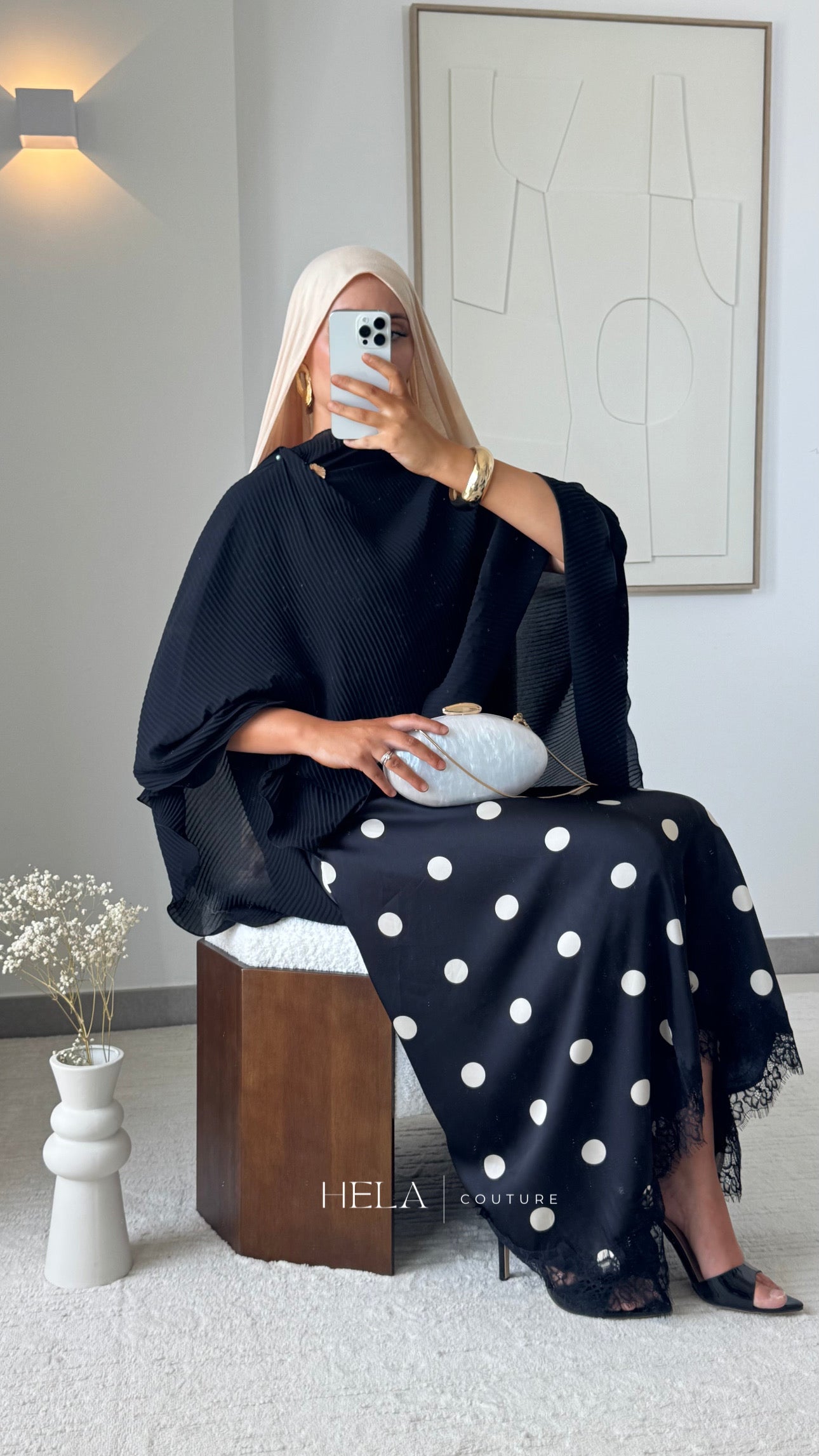 Jupe satinée à pois & dentelle | Premium